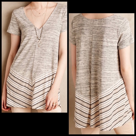 Anthro Puella Grey Space Dye Stripe Swing Tee - Picture 2 of 9